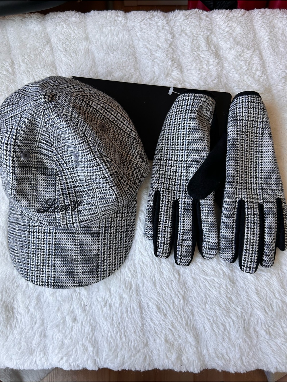 New Levis Monochrome Plaid Cap amd Gloves Set